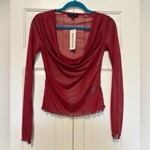 Red Sheer Long Sleeve Top